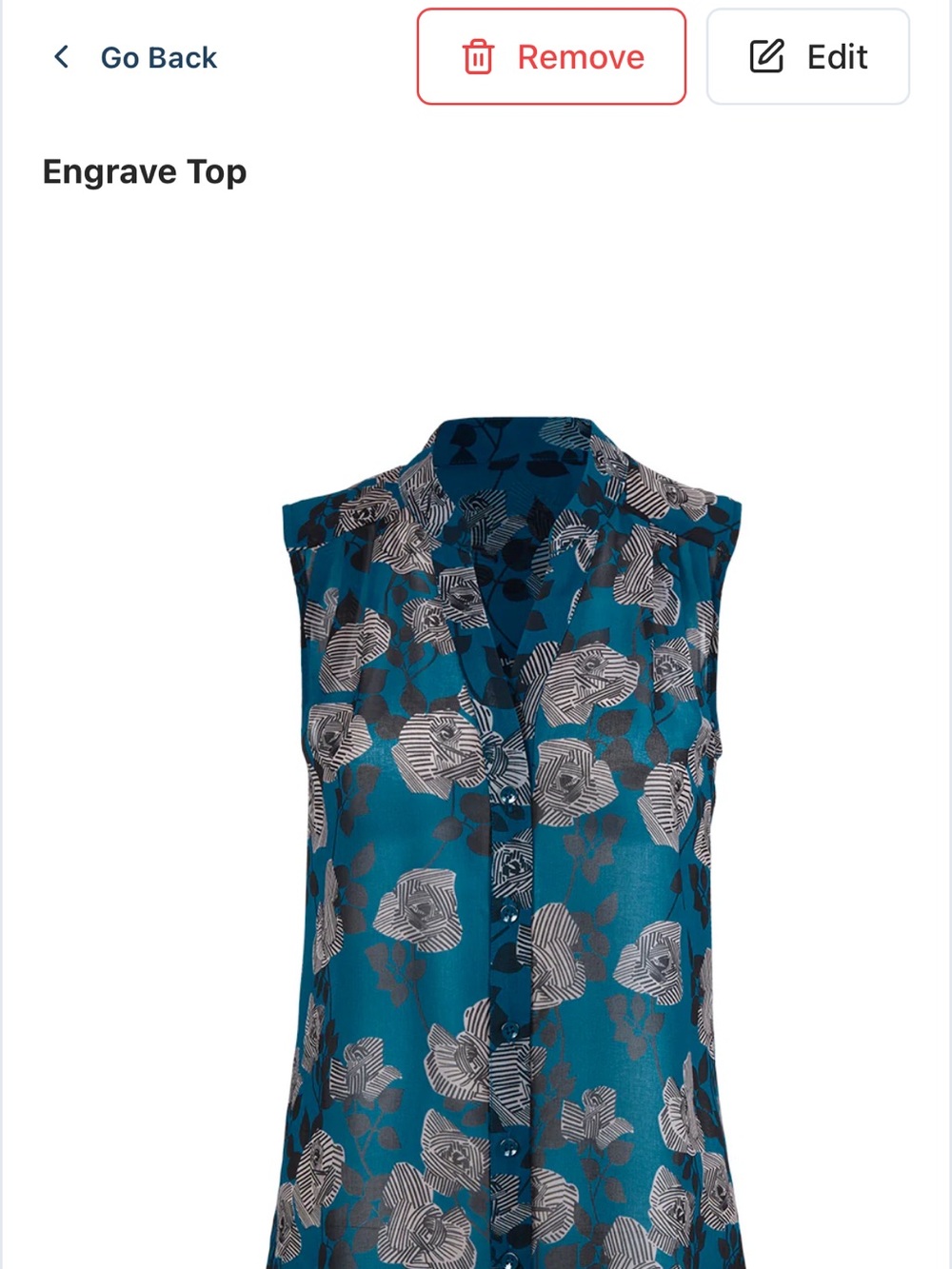 CAbi Teal Floral Sleeveless Button-Front Engrave Top